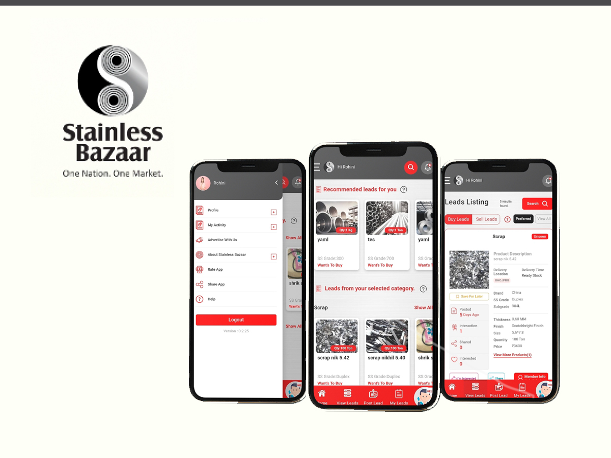 Stainless Bazaar app screens